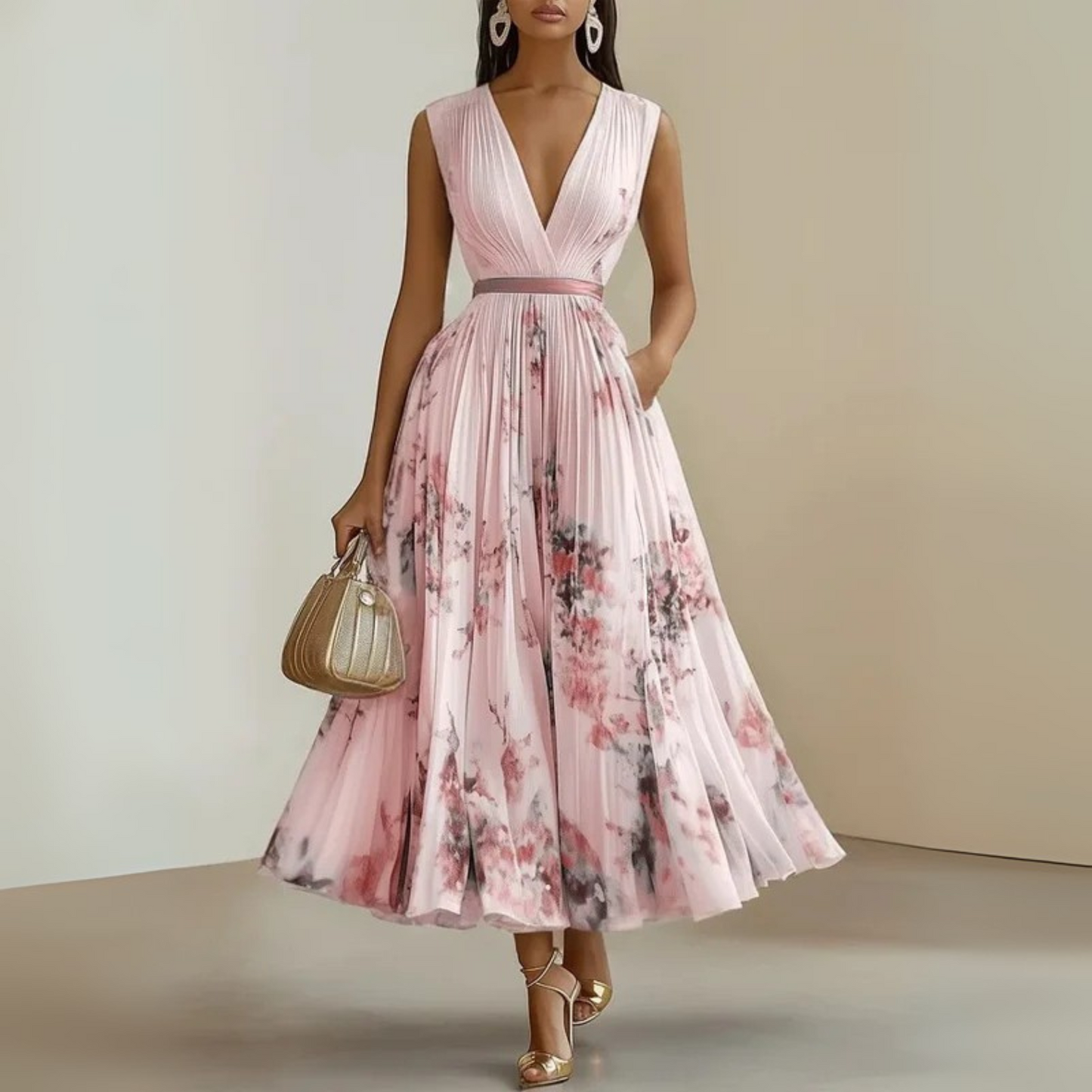 Andrea | Vestido maxi de verano de mujer sin mangas y estampado floral