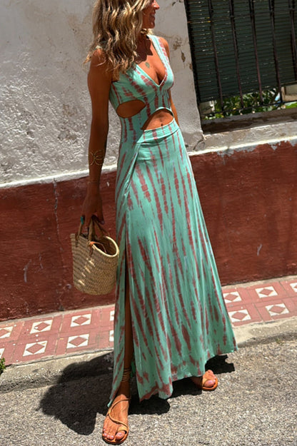 Vestido largo mujer tie-dye con abertura lateral – estilo boho verano elegante