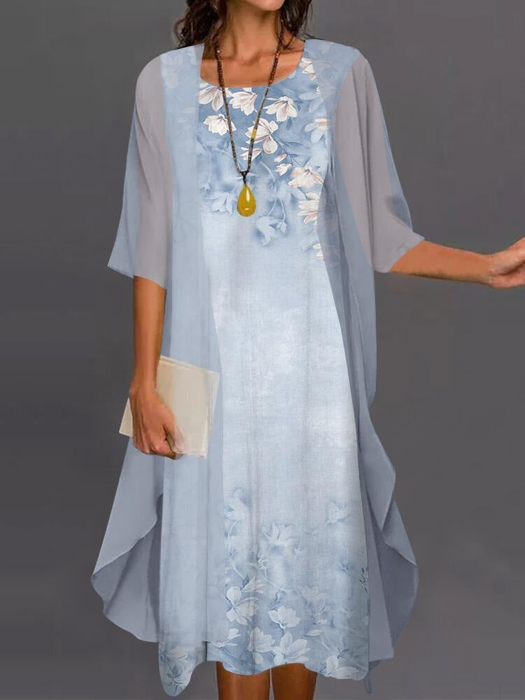 Conjunto dos piezas mujer vestido midi floral kimono voile elegante verano