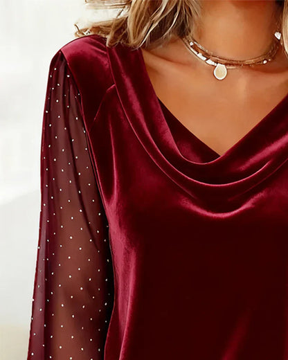 Blusa Mujer Satinada Con Cuello Drapeado – Estilo Elegante y Moderno