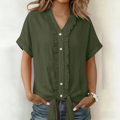 Blusa de Algodón con Cuello en V – Corte Casual Elegante de Verano
