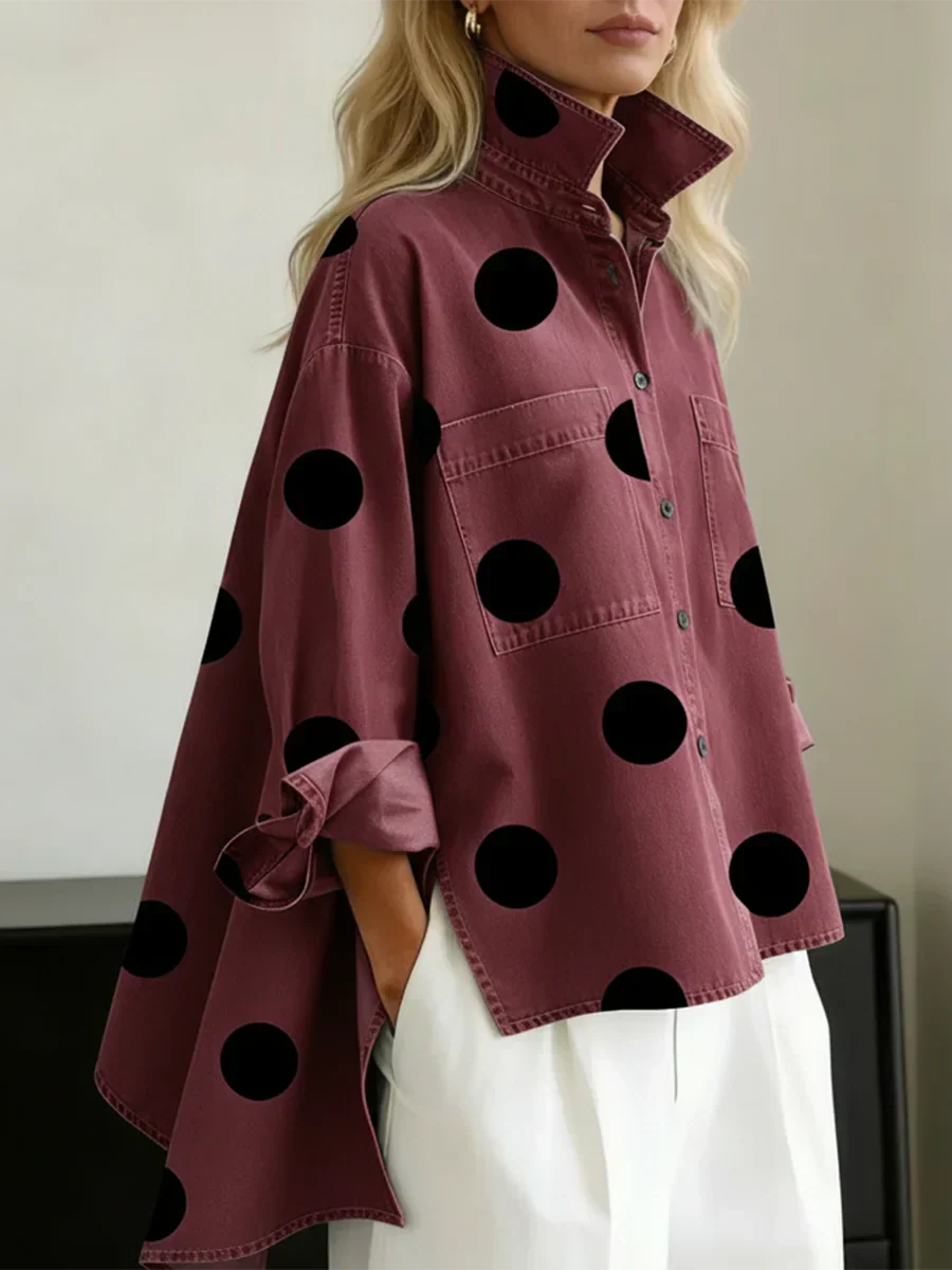 Top mujer lunares oversize elegante – blusa moderna casual
