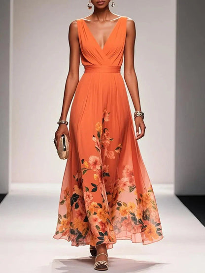 Umara | Vestido maxi de verano en chiffon con estampado floral