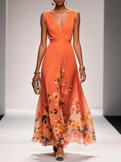 Daniela | Vestido maxi de mujer con estampado floral y escote en V