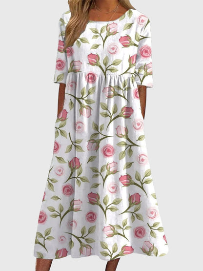 Vestido Midi Floral Mujer – Corte Suelto Elegante y Cómodo