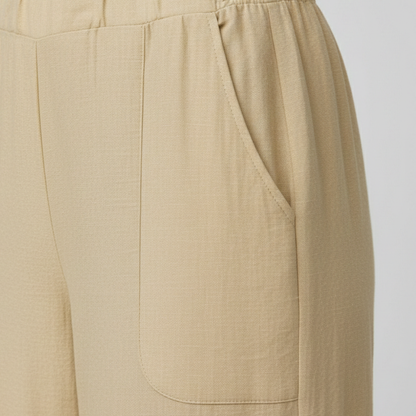 Aitana | Pantalones Fluidos Rectos Mujer Pernera Ancha Cintura Elástica Bolsillos