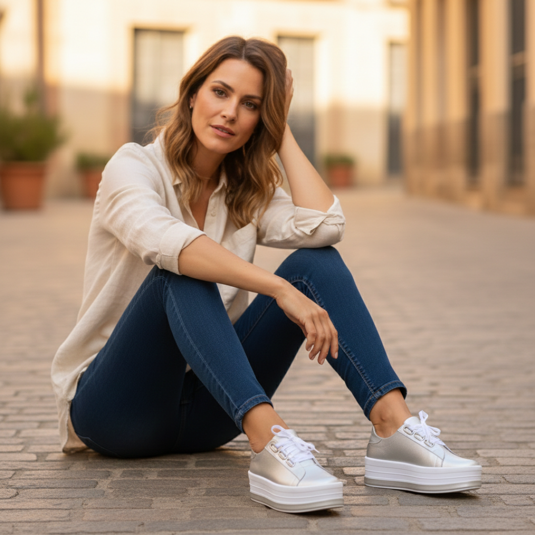 Aitana | Zapatillas Plataforma Casual Mujer Cordones Ojales Metálicos Suela Alta