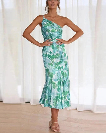 Carla | Vestido maxi de verano de mujer con corte asimétrico y estampado floral