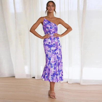 Carla | Vestido maxi de verano de mujer con corte asimétrico y estampado floral
