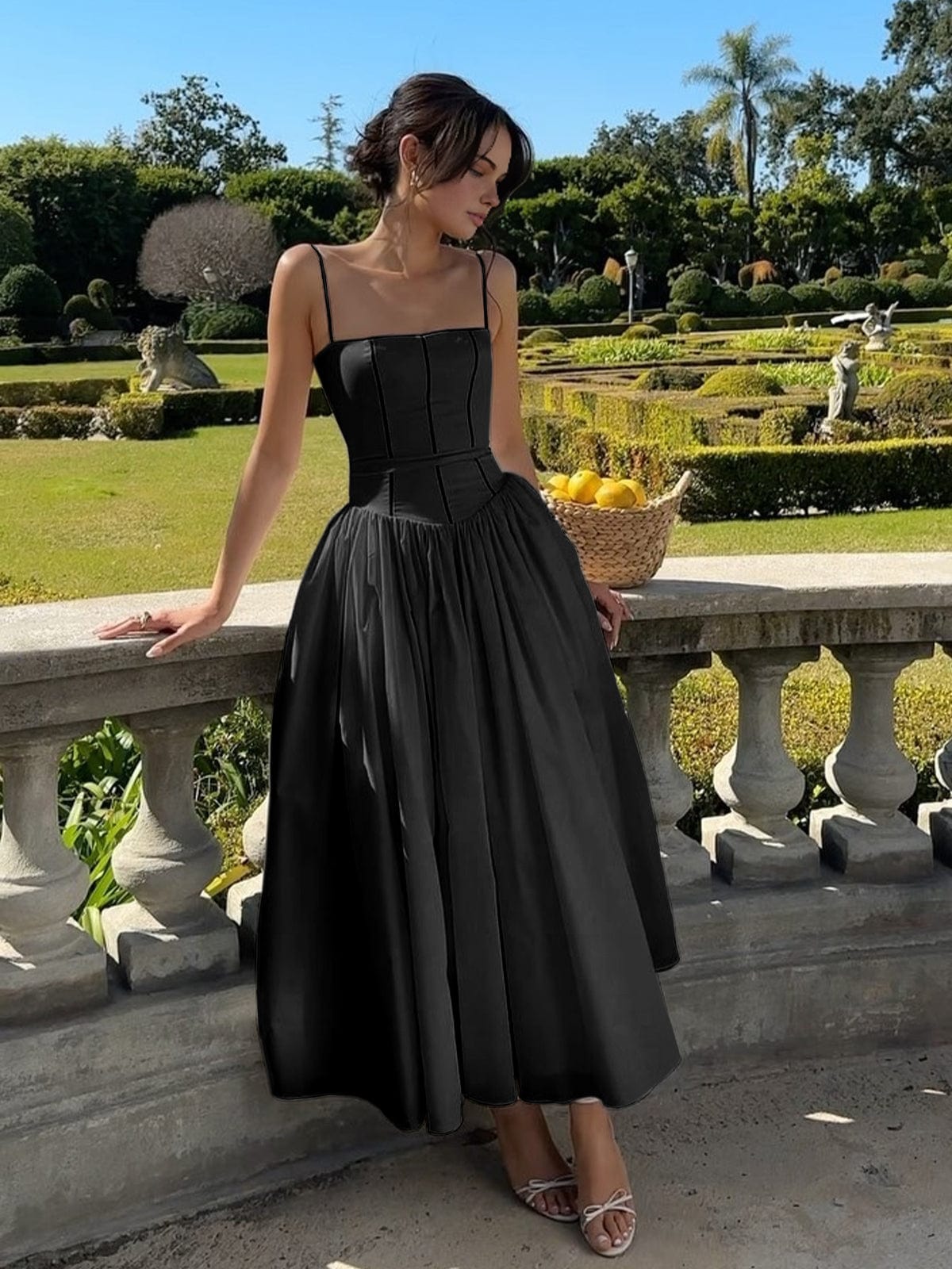 Helena | Vestido midi de invitada con corset elegante para mujer