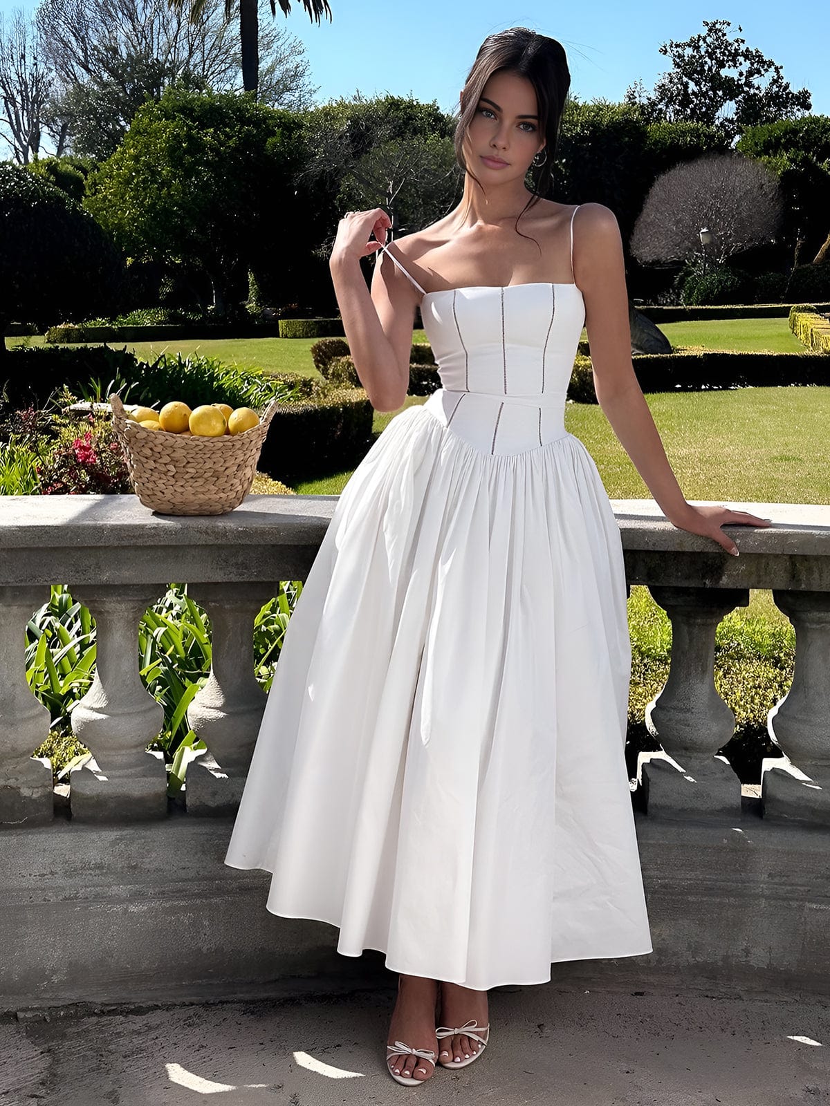 Helena | Vestido midi de invitada con corset elegante para mujer