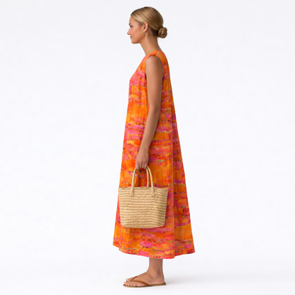 Vestido midi mujer sin mangas estampado multicolor con bolsillos