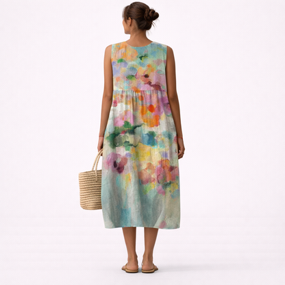 Vestido midi mujer sin mangas estampado multicolor con bolsillos