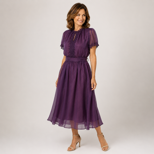 Flavia | Vestido maxi con escote en lágrima y borde de encaje de chiffón