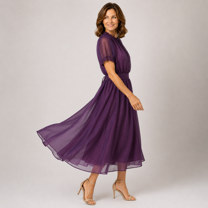 Flavia | Vestido maxi con escote en lágrima y borde de encaje de chiffón
