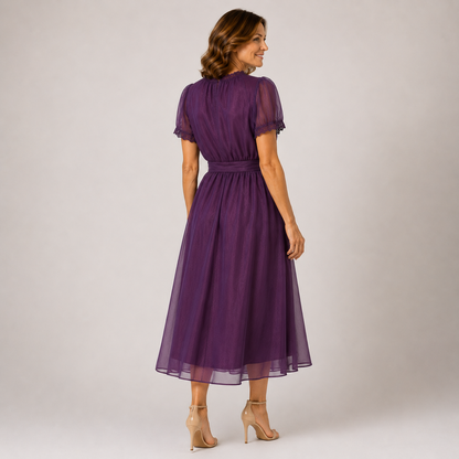 Flavia | Vestido maxi con escote en lágrima y borde de encaje de chiffón