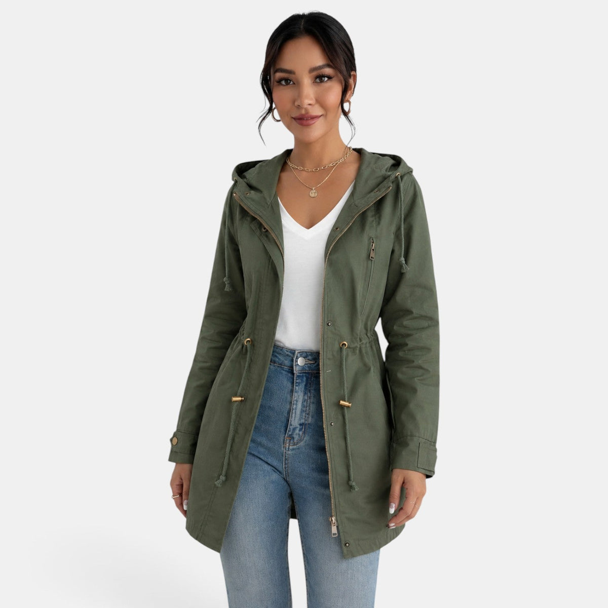 Gabardina de algodón con capucha para mujer