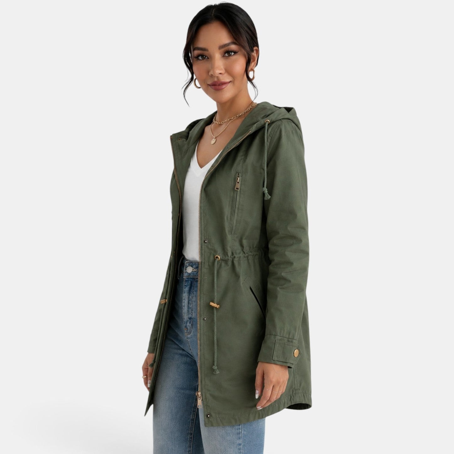 Gabardina de algodón con capucha para mujer