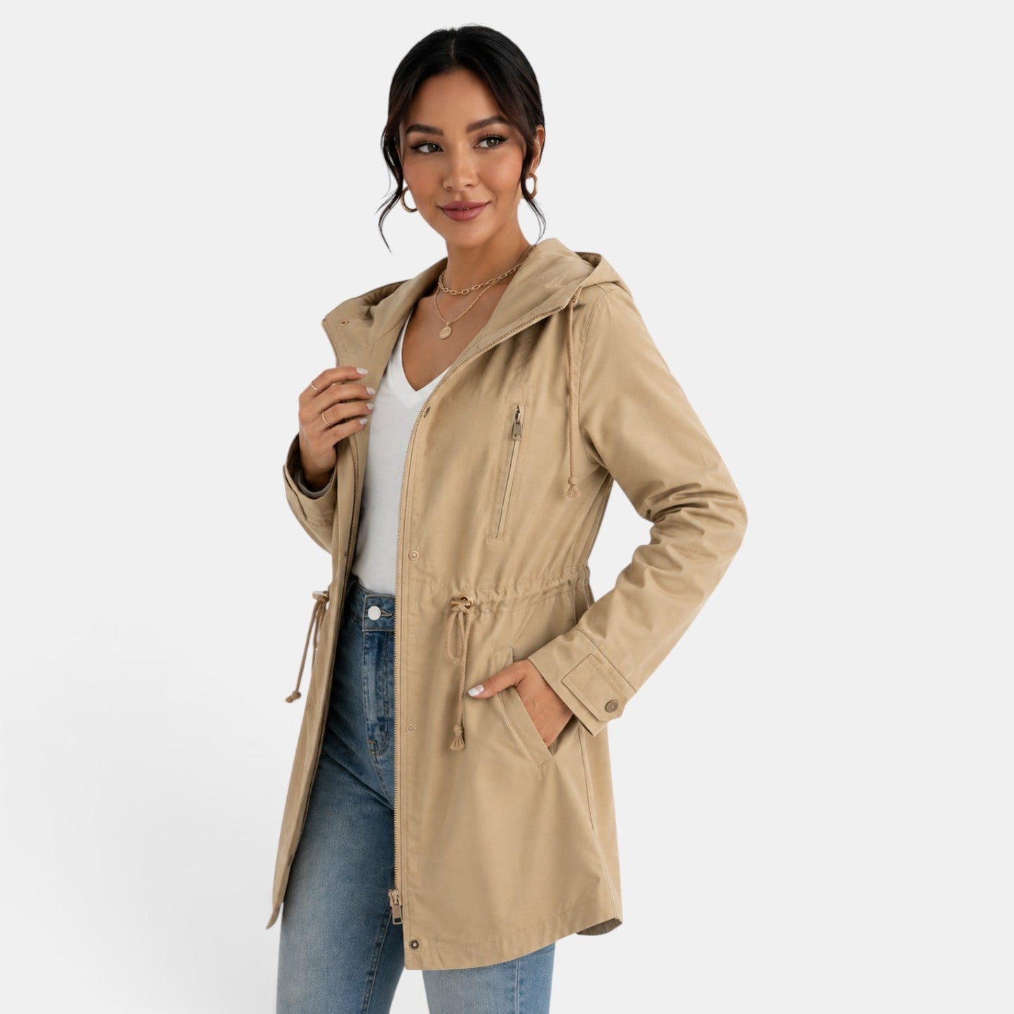 Gabardina de algodón con capucha para mujer