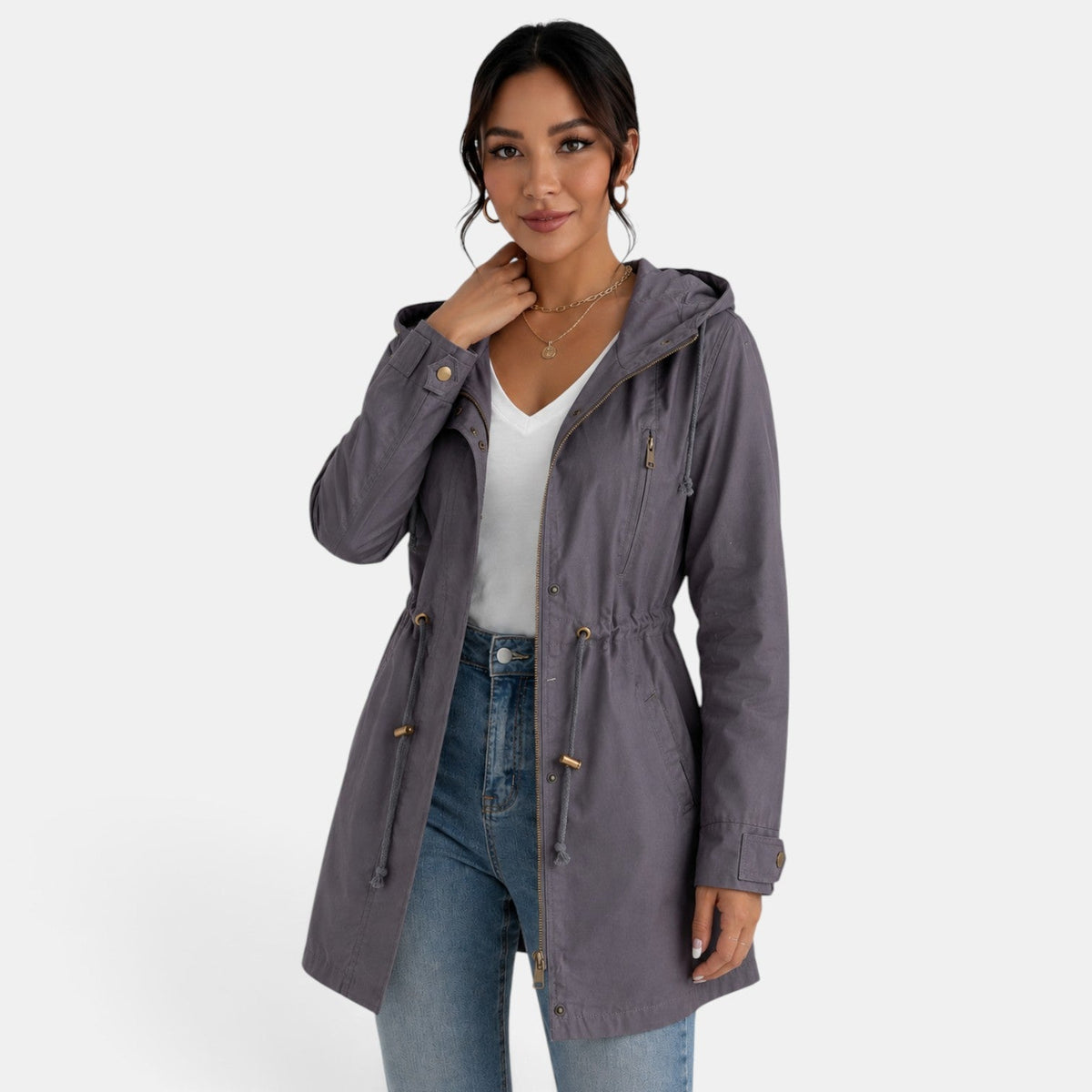 Gabardina de algodón con capucha para mujer