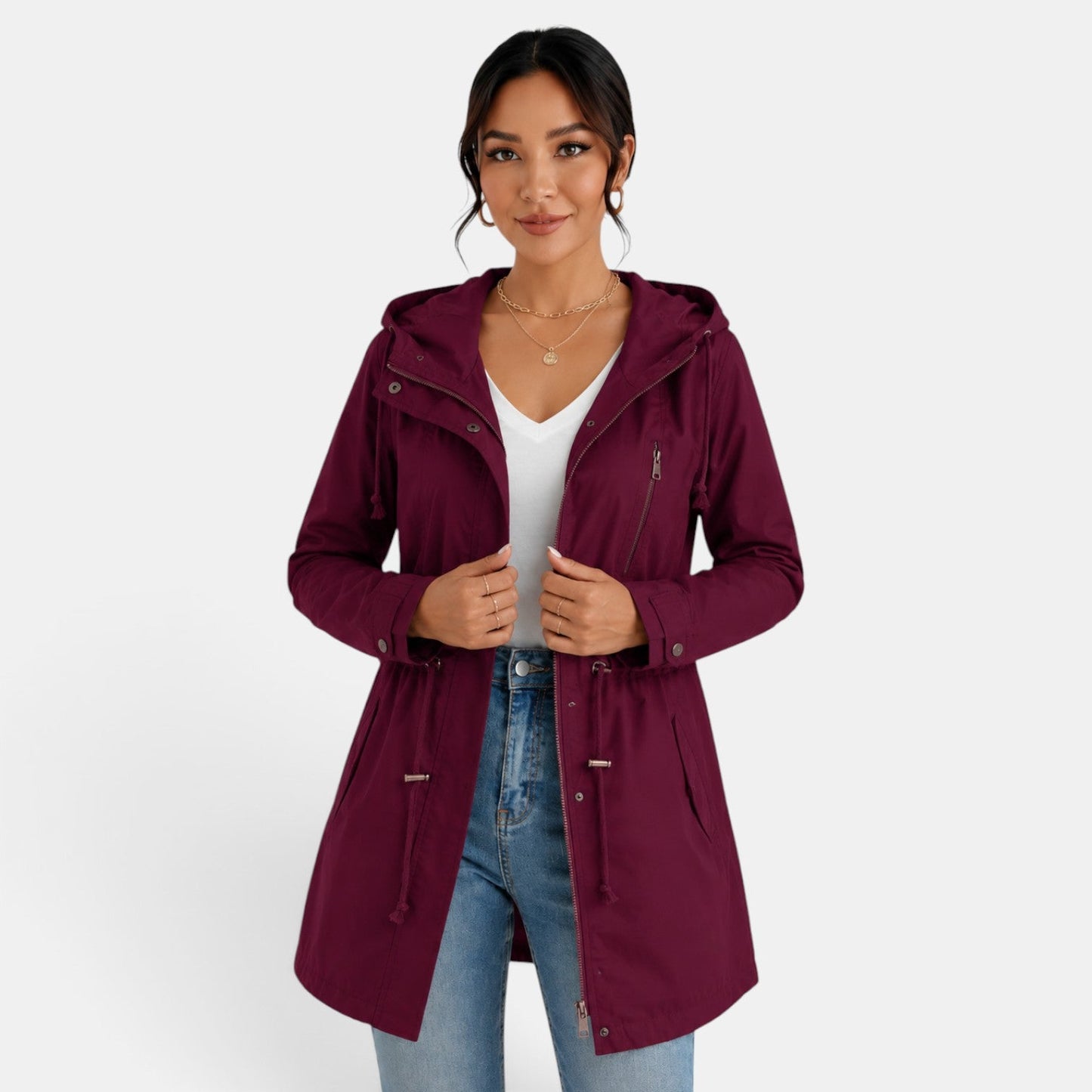 Gabardina de algodón con capucha para mujer