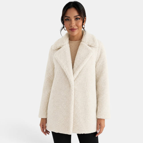 Abrigo blanco de peluche para mujer