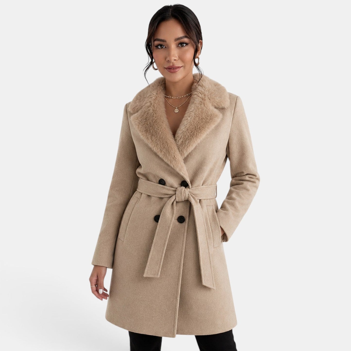 Abrigo beige con efecto lana