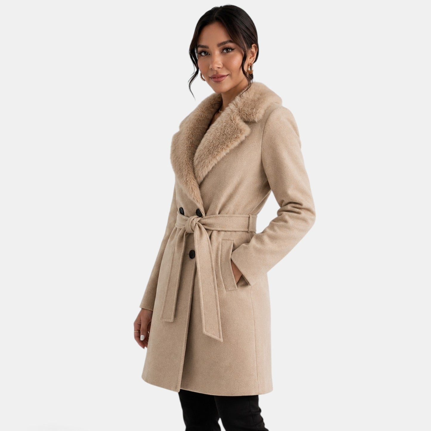 Abrigo beige con efecto lana
