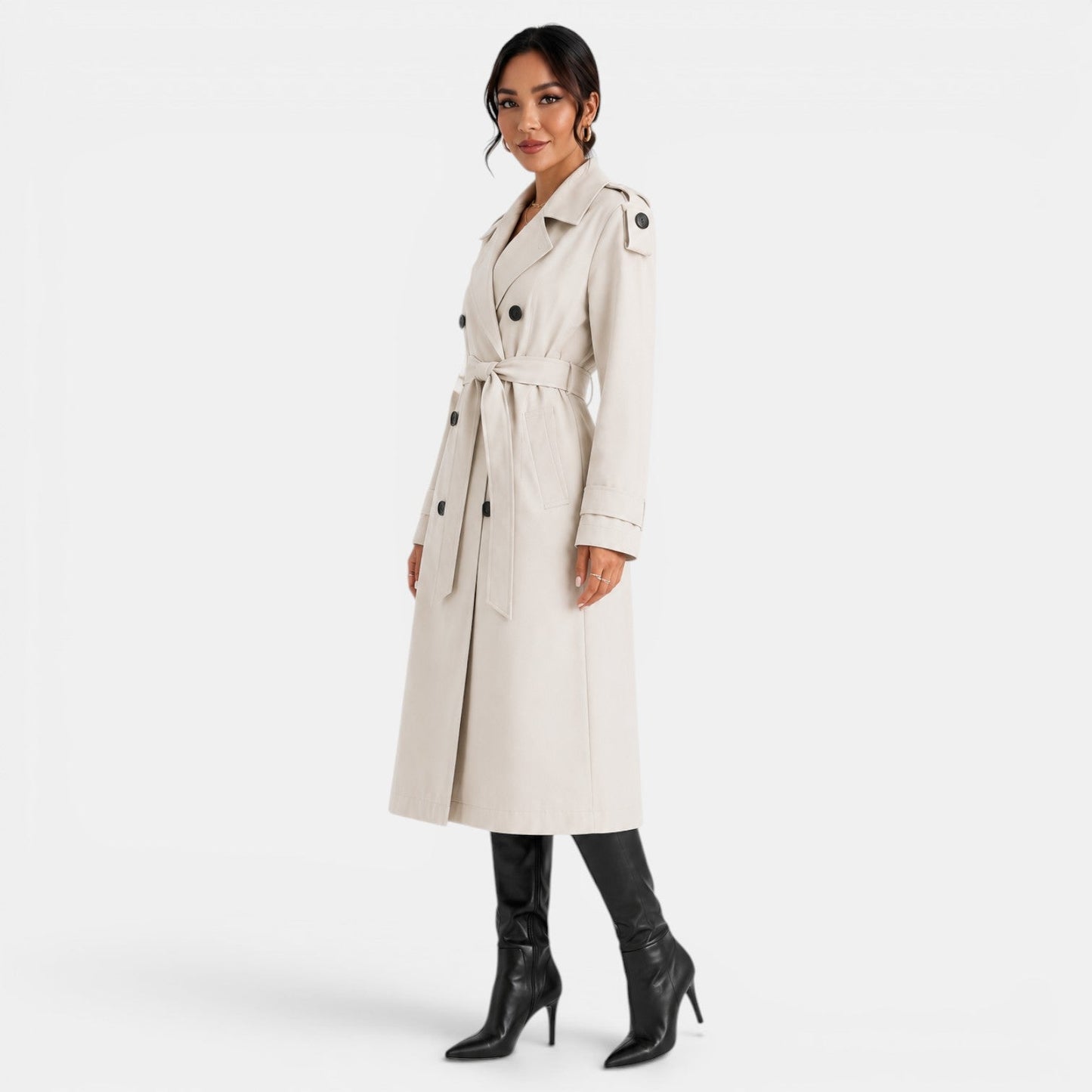 Gabardina elegante con cinturón para mujer