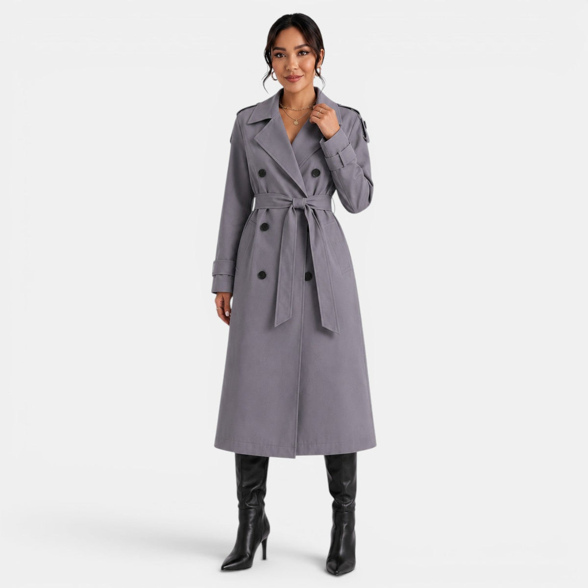 Gabardina elegante con cinturón para mujer