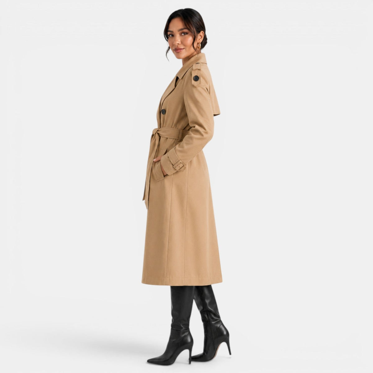 Gabardina elegante con cinturón para mujer