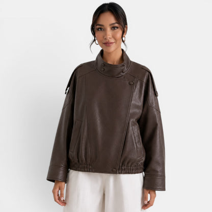 Chaqueta bomber de cuero para mujer