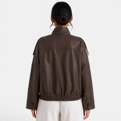 Chaqueta bomber de cuero para mujer