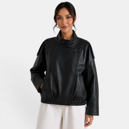 Chaqueta bomber de cuero para mujer