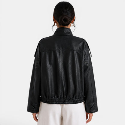 Chaqueta bomber de cuero para mujer