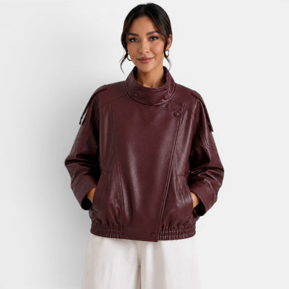 Chaqueta bomber de cuero para mujer