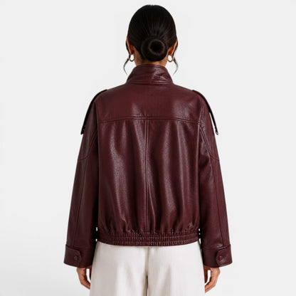 Chaqueta bomber de cuero para mujer