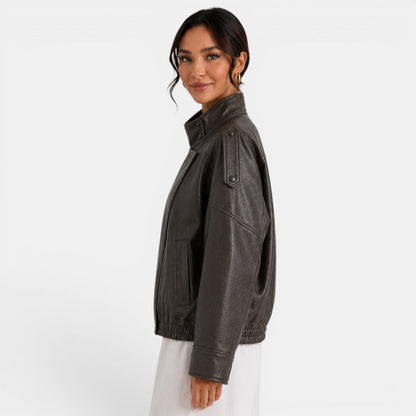 Chaqueta bomber de cuero para mujer