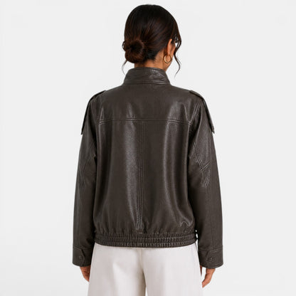 Chaqueta bomber de cuero para mujer