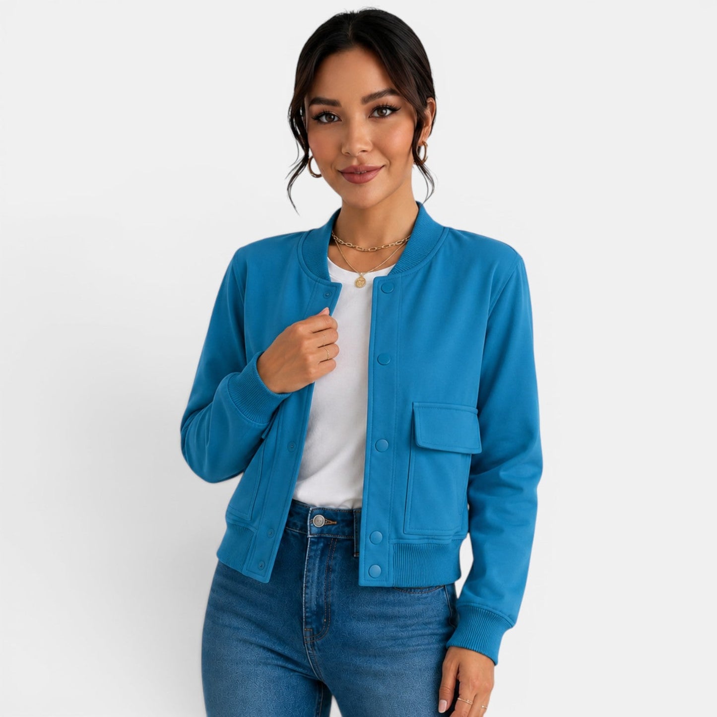 Chaqueta bomber ligera con botones para mujer