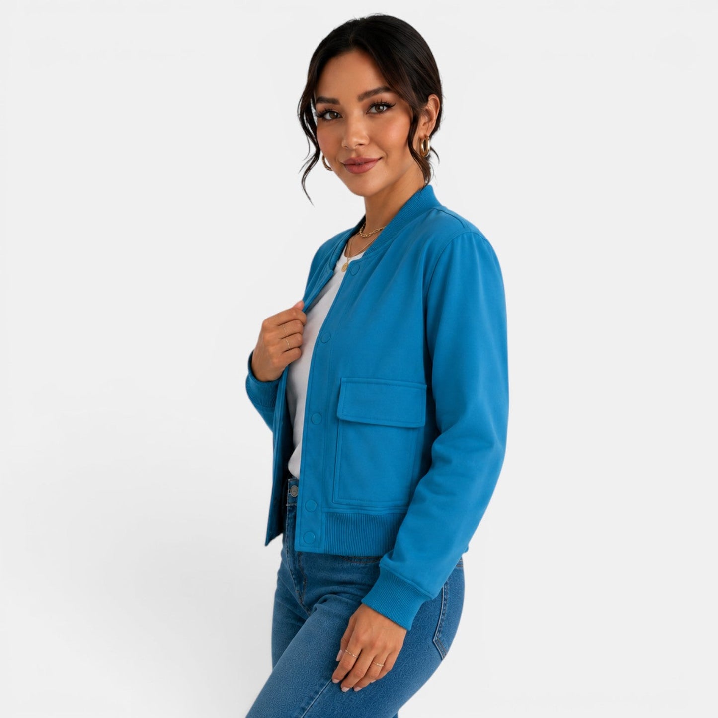 Chaqueta bomber ligera con botones para mujer