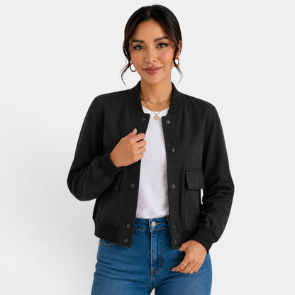 Chaqueta bomber ligera con botones para mujer