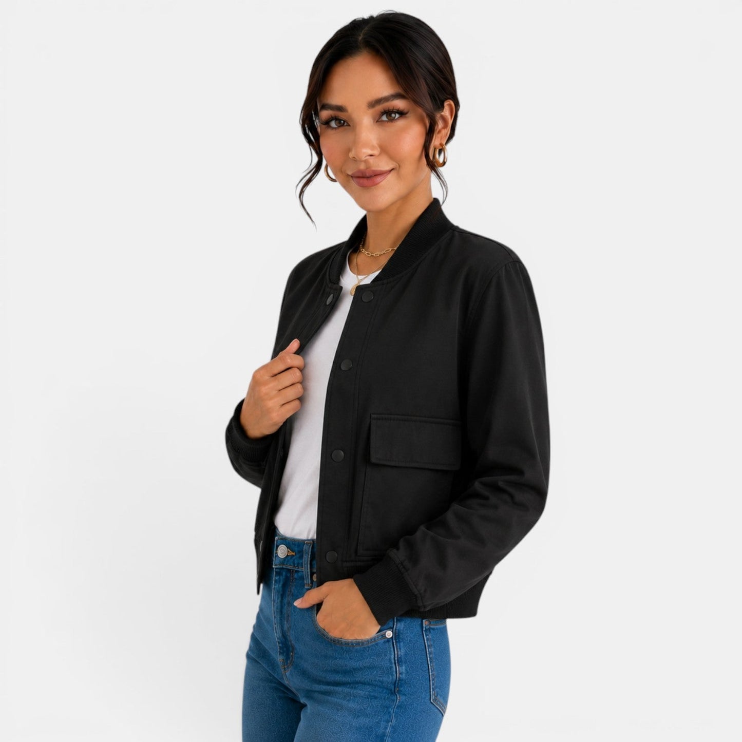 Chaqueta bomber ligera con botones para mujer