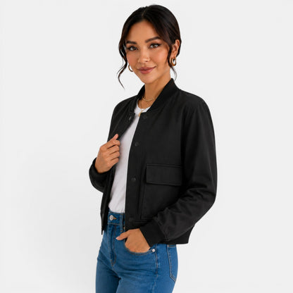 Chaqueta bomber ligera con botones para mujer