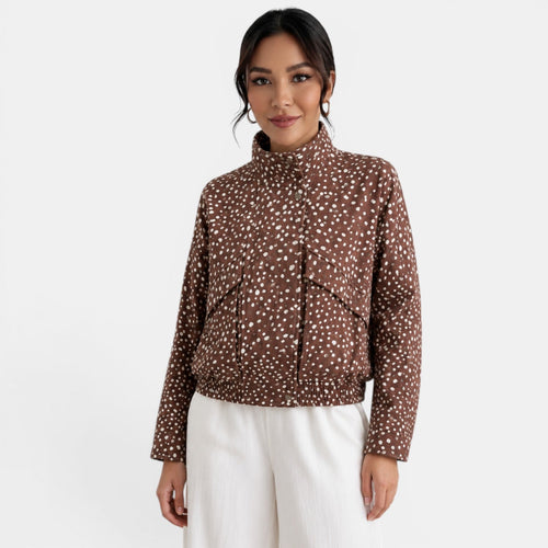 Chaqueta bomber para mujer con lunares marrones