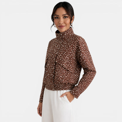 Chaqueta bomber para mujer con lunares marrones