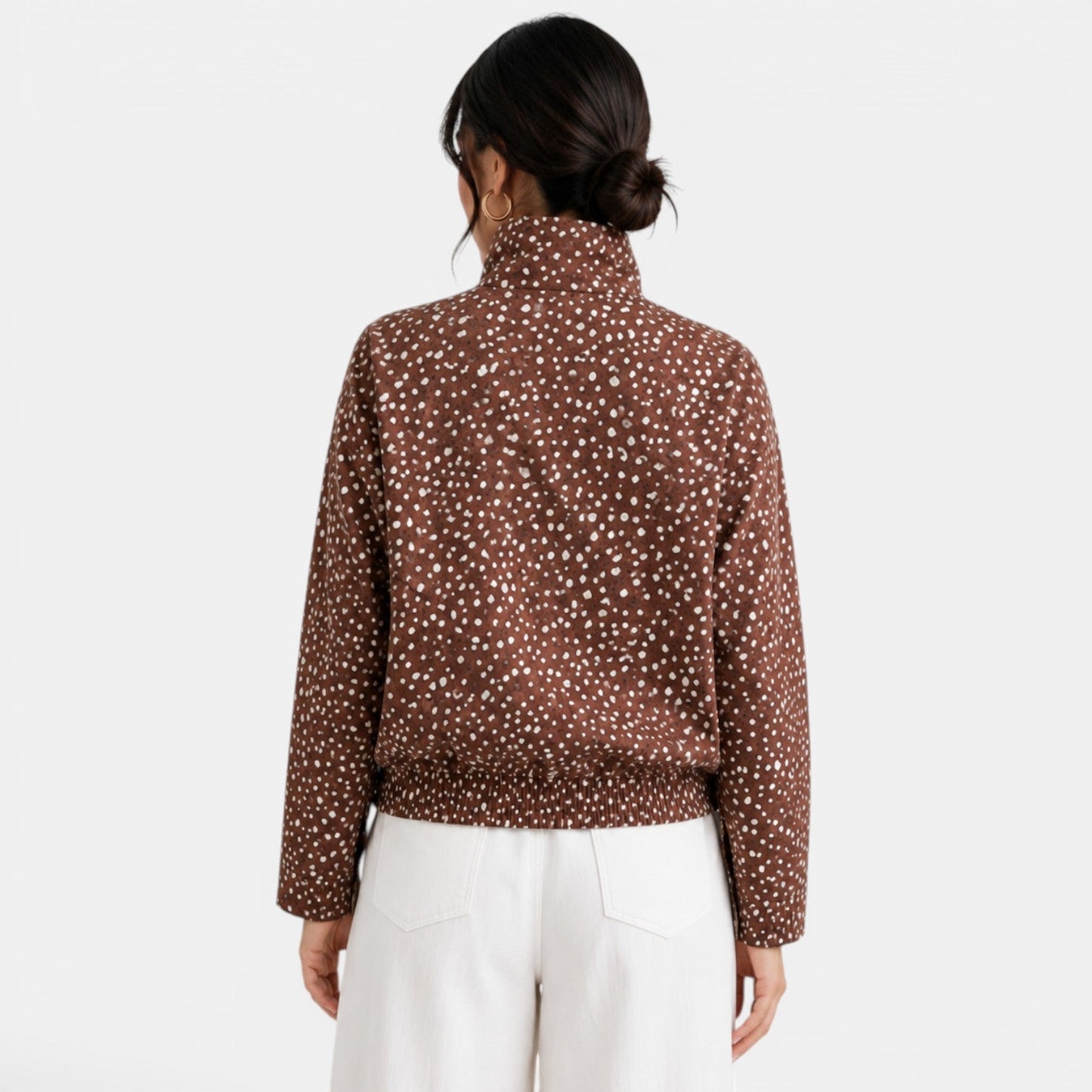 Chaqueta bomber para mujer con lunares marrones