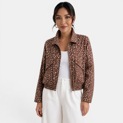 Chaqueta bomber para mujer con lunares marrones
