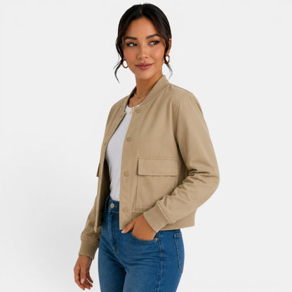 Chaqueta bomber ligera con botones para mujer