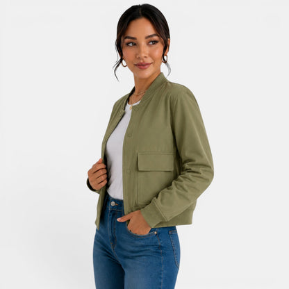 Chaqueta bomber ligera con botones para mujer